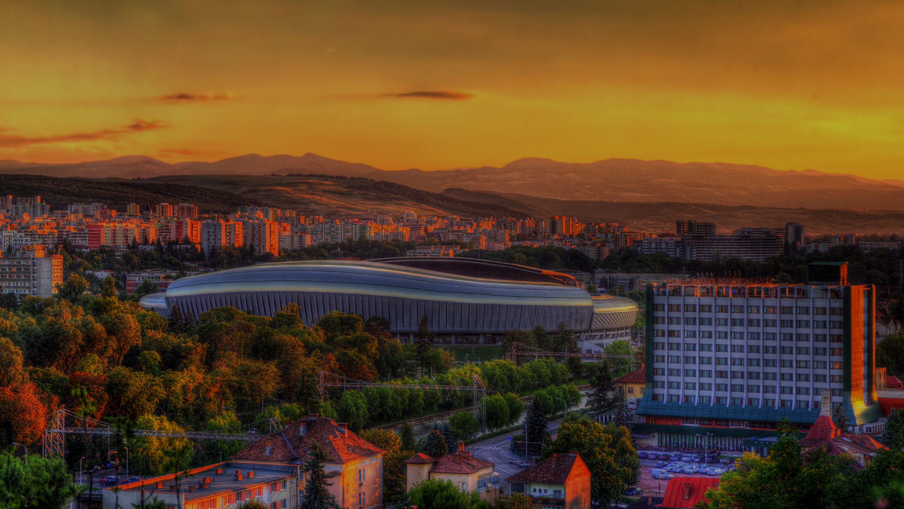 Skyline of Cluj-Napoca, Romania.