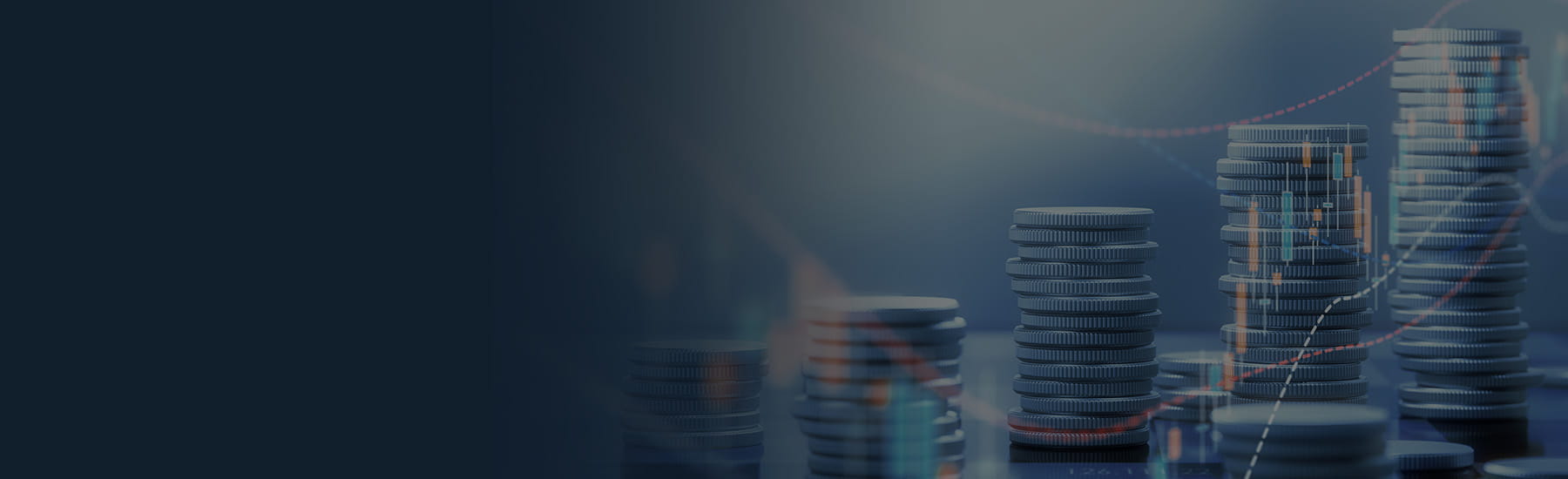 Stacked Coins with dotted graph lines going across them.