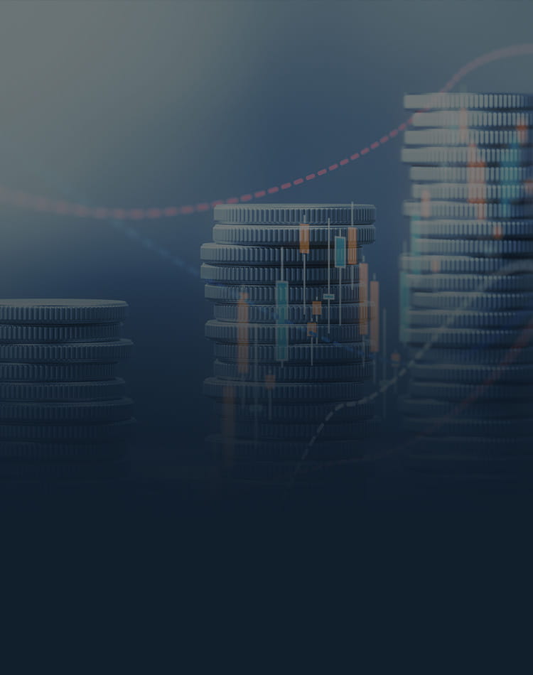 Stacked Coins with dotted graph lines going across them.